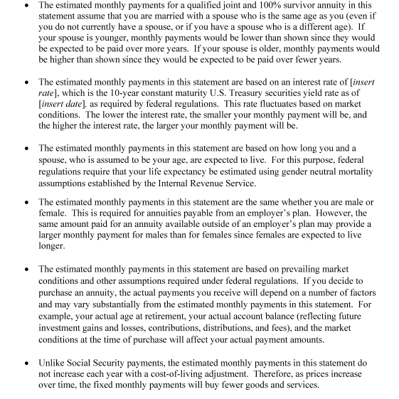 Appendix A to Subpart F — Model Benefit Statement Supplement J. J